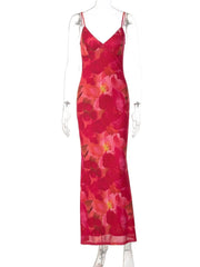 Cyflymder Sexy Deep V Neck Sleeveless Bodycon Maxi Dress 2026 New Summer Women's Sheer Mesh Printed Slim Holiday Beach Long Dress