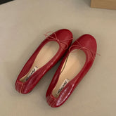 Cyflymder Fashion Round Toe Flats Shoes Women Shallow Ballerina Female Bow Knot Ballet Comfy Leather Loafers Elegant French Chic Footwear