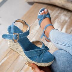 Cyflymder Wedge Sandals 2025 Summer Fashion Weave Platform Plus Size 42 High Heel Sandalias Thick Bottom Retro Open Toe Ladies Shoes