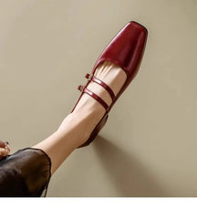 Cyflymder Women's Mary Jane Shoes 2025 Spring Autumn New Fashion Buckle Strap Luxury Leather Shoes Comfortable Square Toe Party Sexy Pumps