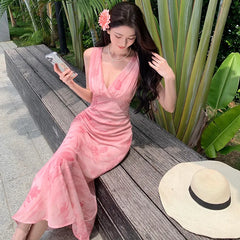 Cyflymder French Style Long Dress-Style Oblique Slim-fit Sexy Dress Ankle-length Dress For Vacation