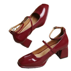 Cyflymder New British retro thick patent leather shoes small shoes summer new high-heeled red buckle with Mary Jane women's shoes