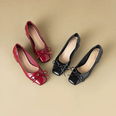 Cyflymder Fashion Bowknot Design High-heeled Shoes Women Shallow Mouth Square Toes Shoes Relaxation Comfortable Women Shoes 77
