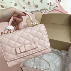 Cyflymder Japanese Sweet Bow Handbag Women Diamond Pattern Chain Leather Large Capacity Shoulder Bag Ladies Fashion Pink Crossbody Bag New