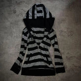 Cyflymder Classic Black White Constrast Color Striped Coats Y2k Aesthetic Slim Euramerican Vintage Zip Up Hooded Sweatshirt Punk Clothes