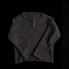 Cyflymder Minimalist Henley Knit Sweater Women Cropped Loose Thick Knit Solid Long Sleeve Casual Pullover Streetwear
