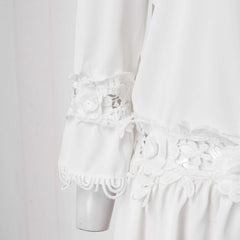 Cyflymder Floral Embroidery Summer Dress Women Lace White Boho Dress Off Shoulder Strapless Low Back Flare Long Sleeve Casual Short Dress