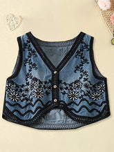 Cyflymder Women s Floral Embroidered Sleeveless Denim Vest with V Neckline and Button Closure - Stylish Summer Tank Top Jean Jacket