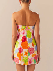 Cyflymder Women Bodycon Dress Sleeveless Backless Flower Car Print Fit Summer Mini Dress Clubwear