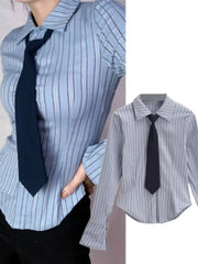 Cyflymder College Sle Striped Long Sve Age-Defng irt Bell Sve Girl Student Feeling Fre ad irt Street