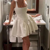 Cyflymder Puffy Pure Desire Sexy Flower Bud Dress Women's New 2025 French Style Slimming Short Dress Waist-Cinching Elegant Gown