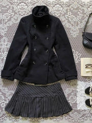 Cyflymder Vintage Japanese Preppy 2 Piece Set Women Double Breasted Coat High Waist Pinstriped Pleated Mini Skirt Slim Fit Elegant Outfit