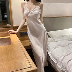 Cyflymder Autumn Silk Sexy Lace Dress Women Casual Korean Elegant Long Dresses Female Fashion Court Party Matching Two Piece Clothing