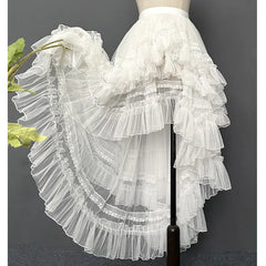 Cyflymder Gothic Lolita Style Lace Layer Jsk Princess Skirt for Women, Japanese, Korean, Kawaii, Cute Mesh Ruffles, Evening Party Skirt