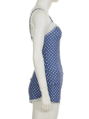 Cyflymder Casual Slim Dot Print Shorts Sets Housewear 2 Piece Sets Lace Trim Camis Tops Mid-Waist Shorts Women 2025 Summer Fashion