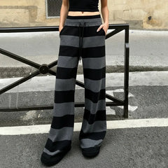 Cyflymder Autumn Winter Casual Street All Match Stretch Waist Lace Up Long Pants Y2k Constrast Color Striped Trousers Harajuku Soft Pant