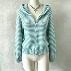 Cyflymder Coquette Stripes Cheery Surcoat Y2K Women Clothing Cute Sweet Adorable Playful Sweater Minimalist Long Sleeve Cardigan Knitwear