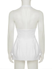 Cyflymder Holiday Backless A-Line Halter Tops Elegant Slim V-Neck Sleeveless Tank Tops Women 2025 Summer Fashion Streetwear Ladies