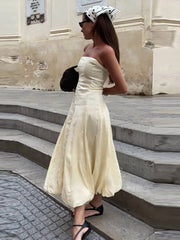 Cyflymder Strapless Waist Cinching Ball Gown Women Elegant Sleeveless Backless Fit and Flare Bud Party Evening Dresses Sweet Girls Vestido