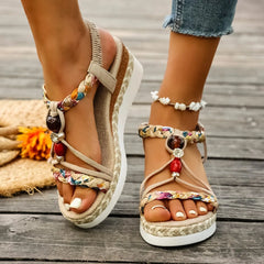 Cyflymder Fashion T-Strap Platform Sandals for Women New Mix Color Elastic Band Wedge Sandals Woman Summer Daily Open Toe Sandalias Female