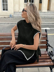 Cyflymder Street Sle Loose Fit Women's Svel Sweater Vest Knot Tied Color Blo Design Autumn Faion Polyester Fiber