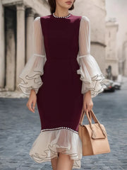 Cyflymder Elegant Women O-Neck Midi Dress Fashion Long Sleeve Evening Ladies Street Party Trumpet Mermaid Vestidos 2026 Spring Summer