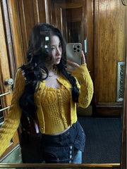 Cyflymder Y2k Aesthetic Two Pieces Set Women Twist Single Breasted Slim Fit Cardigan + Sexy Lace Patchwork Fairy Vest Autumn Grunge Suit
