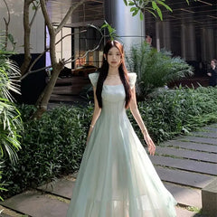 Cyflymder Dresses Women Gradient Flying Sleeve Ruffles Bandage French Style Sweet Elegant Summer Fashion Dress Party Female