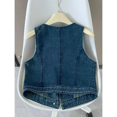 Cyflymder American Retro Denim Vest Female Stacked Sleeveless Vest