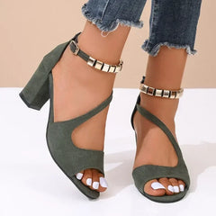 Cyflymder Fashion high heels new European and American word with suede thick-heeled sandals sexy backless high-heeled sandals large size