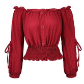 Cyflymder Womens Medieval Blouse Vintage Off Shoulder Shirts Half Sleeve Shirt Medieval Boho Blouses Pirate Crop Top Carnival Party Outfit