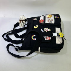 Cyflymder Waterproof Oxford Cloth Handbag Fashion Splicing Crossbody Bag with Badge Pendant Women Shoulder Bag Student School Bags Satchel