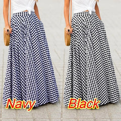 Cyflymder Spring/Summer Elegant and Fashion Style Checkered Medium to Long High Waist Large Swing Skirt with Drop Feeling Half Body Skirt