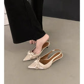 Cyflymder Summer's new sexy pointed-toe silk satin high heels, brand design bow elegant slim sandals, women's shoes, large size