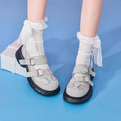 Cyflymder Hot Seller New Soft Soled Blue Retro Thick Soled Casual Training Shoes Women's Board Shoes Shallow Mouth Single Shoes35-40