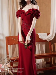 Cyflymder Customized One Shoulder Slim Waist Pleated Flower Design Wedding Party Dress Temperament Cross Lace-up Prom Vestidos Trumpet Wom