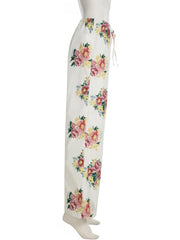 Cyflymder Casual Floral Printed Wide Leg Pants Loose Mid-Waisted Straight Pants Women Autumn Spring Fashion Streetwear Lady