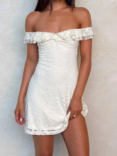 Cyflymder Elegant Ladies Solid Lace Dress Summer Holiday Ruffles Off-shoulder A-line Mini Dresses for Women Vintage 2000s Clothing