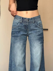 Cyflymder American Vintage Y2k Autumn Low Waist Straight Loose Long Bootcut Jeans