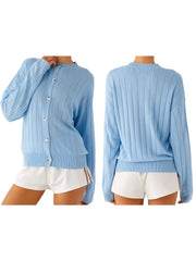Cyflymder Ladies Cable Knit Sweater Coat with Pockets Long Sleeve Button Down Solid Color Casual Cardigan Jacket for Autumn Wear