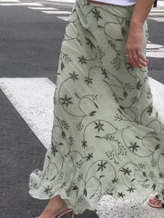 Cyflymder Holiday Floral Mesh Trumpet Skirts Beach Style Slim Low-Waisted Maxi Skirts Women Summer Fashion Streetwear Ladies