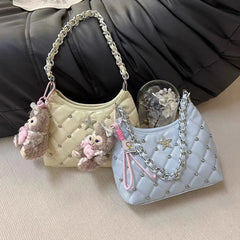 Cyflymder Vintage White Y2k Underarm Bagwomen 2025 New Trendy Beading Chain Leather Shoulder Bags Female Retro Casual Crossbody Bags New
