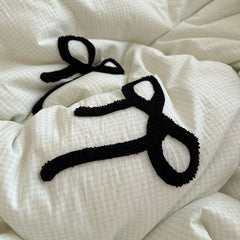 Cyflymder 3/4Pcs Korean Princess Style Soft Washed Cotton Bow Lattice Pompom Bedding Set Single Queen Duvet Cover Bed Sheet Pillowcases