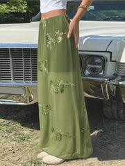 Cyflymder Sexy Embroidery Sequined Long Skirt Women Solid High Waist Slim Straight Skirts Summer Autumn Lady Chic Beach Vacation Clothes
