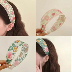Cyflymder New Summer French Embroidery Rose Floral Hairband Sweet Lace Wide-brimmed Headbands Headwear for Women Girl Hair Accessories