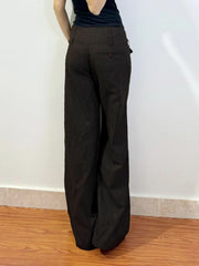 Cyflymder 90s Retro Button-up Striped Pants Women Low Rise Loose Wid-leg Casual Pants for Summer Streetwear y2k Aesthetic Trousers