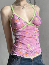 Cyflymder Sweet Floral Bow Mesh Camis Tops Casual Slim Deep V-Neck Sleeveless Tank Tops Women Summer Fashion Street5Wear Lady