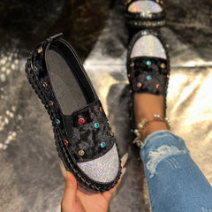 Cyflymder Luxury Crystal Loafers Women Rhinestone Velvet Flats Shiny Slip on Shoes Casual Walking