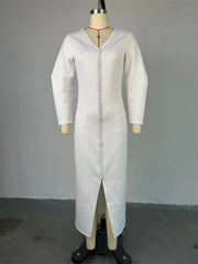 Cyflymder Dress for Women Solid Color Party Sexy Beading Slip Hem Bodycon V Neck Dresses Fall Clothes