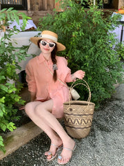 Cyflymder Casual Hollow Striped Straw Basket Bag Designer Paper Woven Women Shoulder Bags Handmade Summer Beach Large Tote Bag Holiday